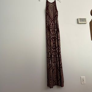 David’s Bridal Gold & Maroon Gown